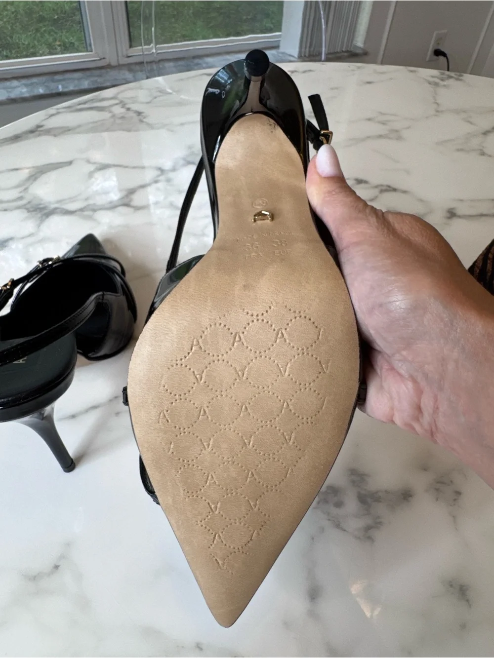 Arezzo Black Patent Pointed Slingback Heels